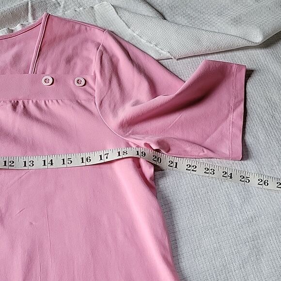 QVC Denim & Co Pink Square Neck Short Sleeve Top Medium EUC - Picture 5 of 8